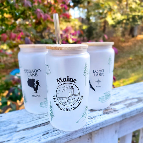 Maine Beer Glass with Lid and Straw